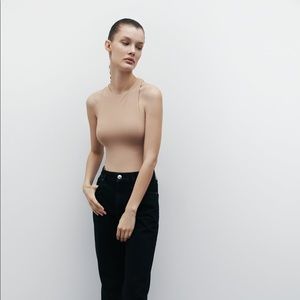 New Zara HalterNeck Bodysuit Size L Beige-Pink